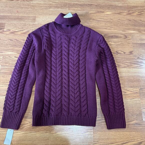 TIBI burgundy Cutout-Back Cable-Knit Wool-Blend Sweater size M/L - Picture 7 of 13